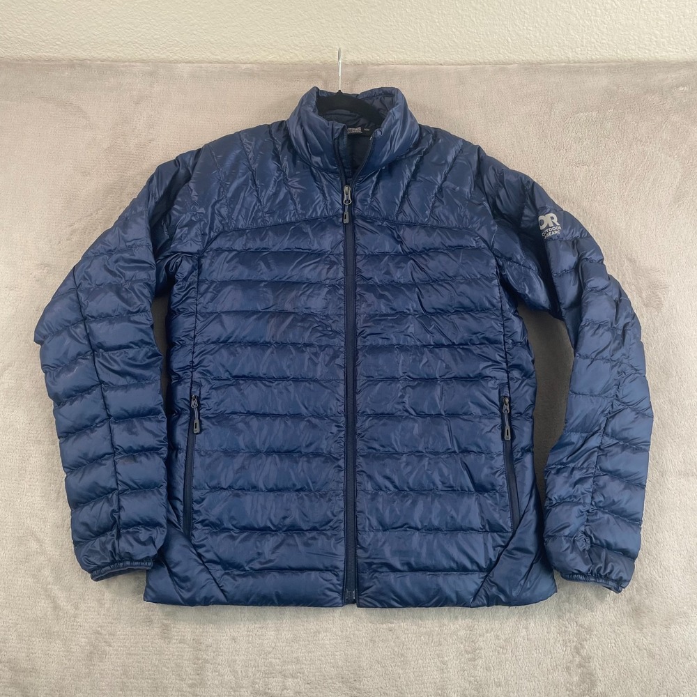 Outdoor Research 800 Tech Down Puffer Jacket Men Medium Naval Blue Pertex $310‎